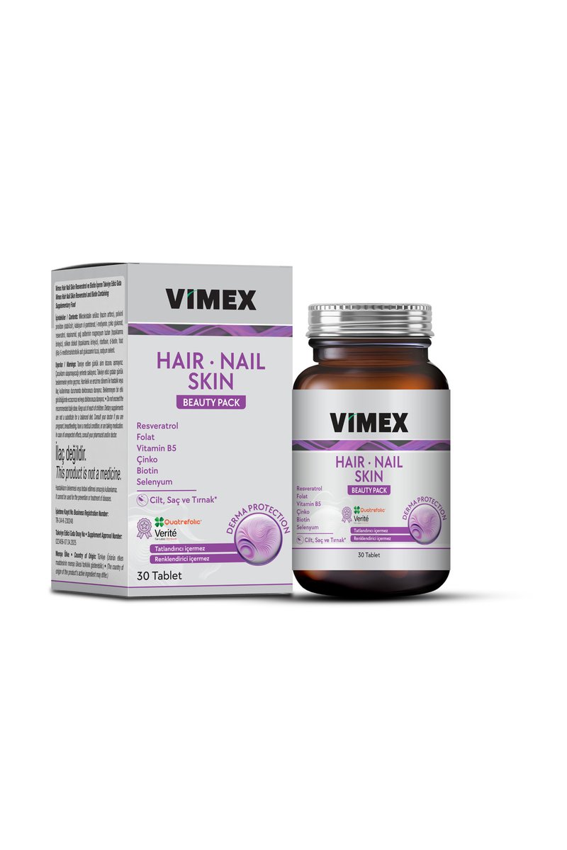 Hair Nail Skin 30 Tbl - Saç, Cilt, Tırnak, Biotin, Resveratrol, B5, B2, Çinko
