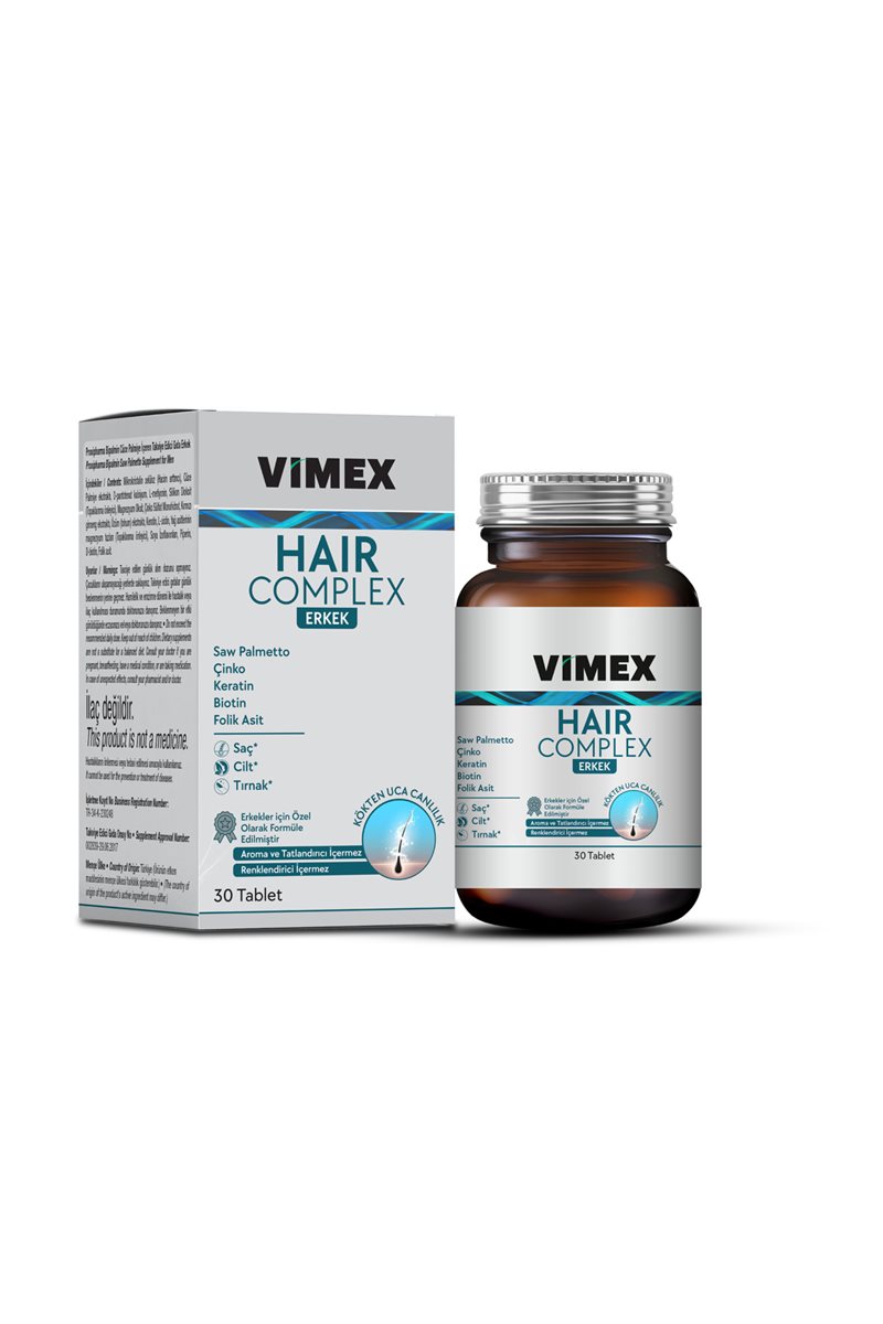 Hair Complex Erkek 30 Tbl - Keratin, Biotin, Çinko, Silisyum